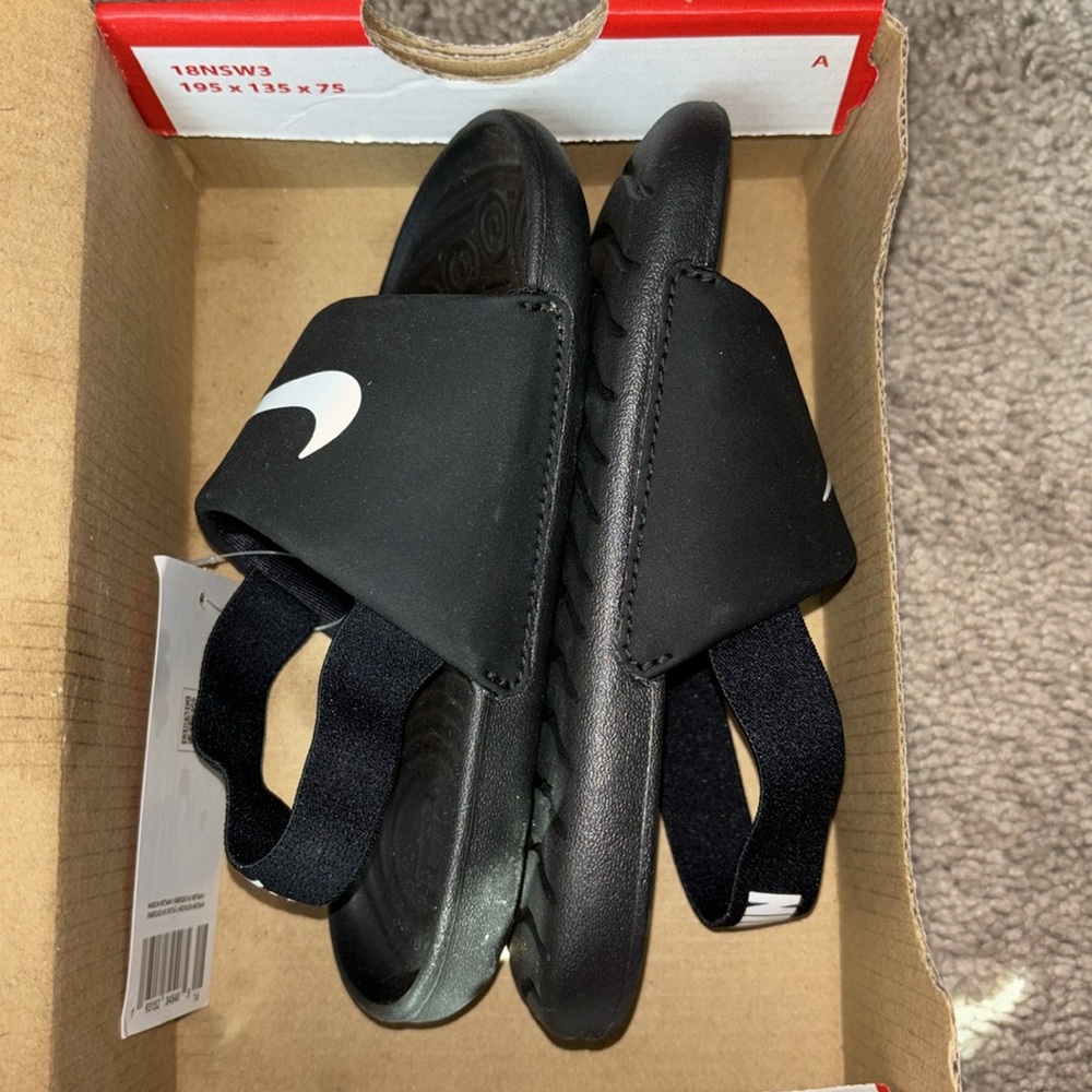 Nike Kids Black and White Kawa Slides